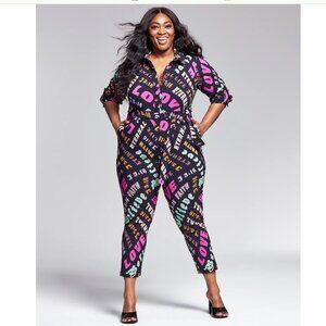 NWOT Bar III GooGoo Atkins Trendy Plus Size Printed Belted Jumpsuit 4X